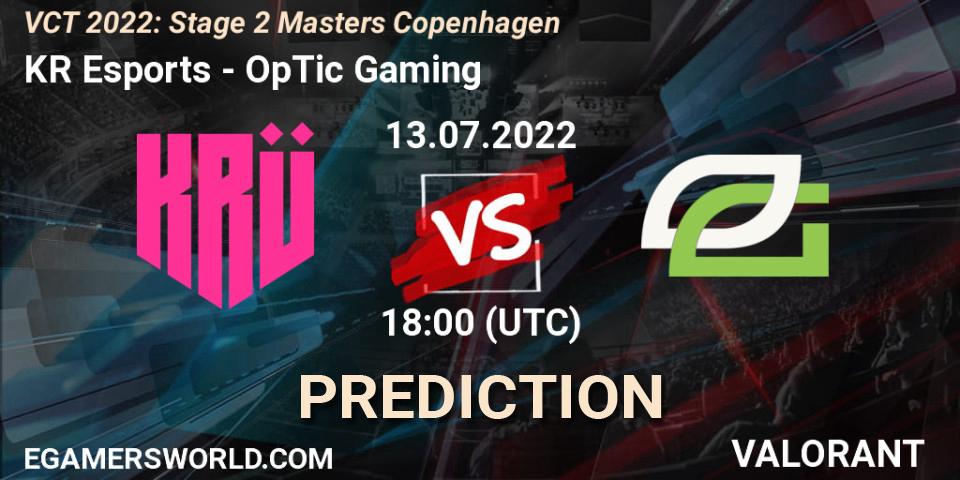 Pronóstico KRÜ Esports - OpTic Gaming. 13.07.2022 at 18:05, VALORANT, VCT 2022: Stage 2 Masters Copenhagen