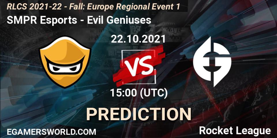 Pronóstico SMPR Esports - Evil Geniuses. 22.10.2021 at 15:00, Rocket League, RLCS 2021-22 - Fall: Europe Regional Event 1