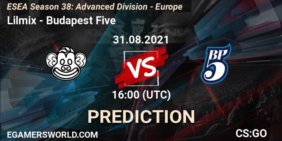 Pronóstico Lilmix - Budapest Five. 31.08.2021 at 16:00, Counter-Strike (CS2), ESEA Season 38: Advanced Division - Europe