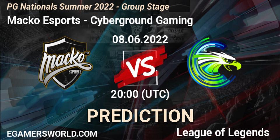 Pronóstico Macko Esports - Cyberground Gaming. 08.06.2022 at 20:00, LoL, PG Nationals Summer 2022 - Group Stage
