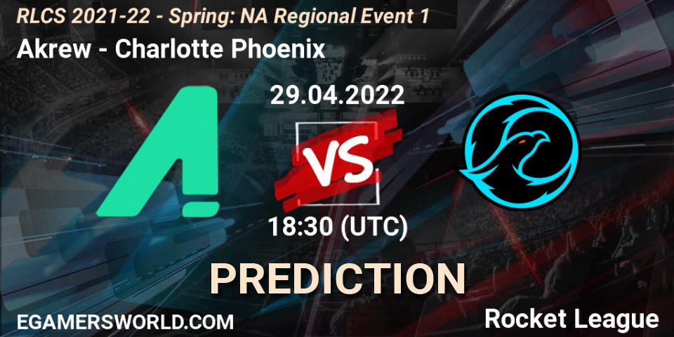 Pronóstico Akrew - Charlotte Phoenix. 29.04.22, Rocket League, RLCS 2021-22 - Spring: NA Regional Event 1
