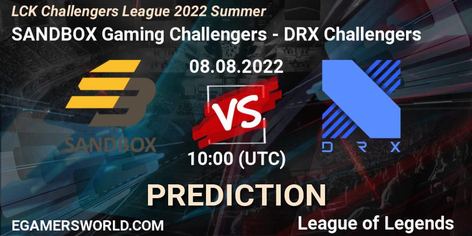 Pronóstico SANDBOX Gaming Challengers - DRX Challengers. 08.08.2022 at 10:00, LoL, LCK Challengers League 2022 Summer