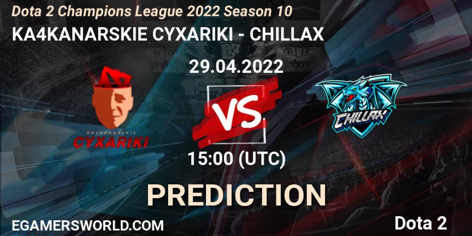 Pronóstico KA4KANARSKIE CYXARIKI - CHILLAX. 29.04.2022 at 18:00, Dota 2, Dota 2 Champions League 2022 Season 10 