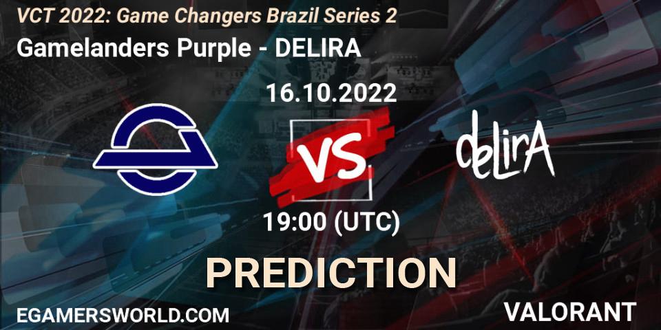 Pronóstico Gamelanders Purple - DELIRA. 16.10.2022 at 18:30, VALORANT, VCT 2022: Game Changers Brazil Series 2