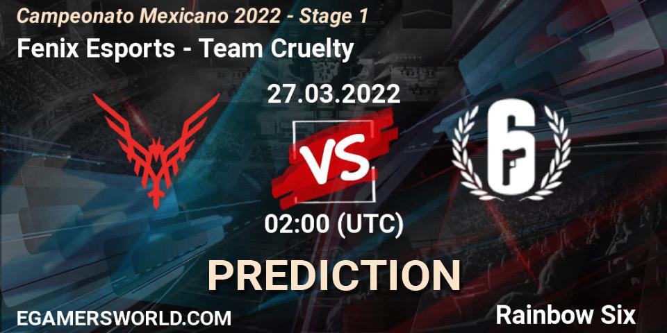Pronóstico Fenix Esports - Team Cruelty. 27.03.2022 at 03:30, Rainbow Six, Campeonato Mexicano 2022 - Stage 1