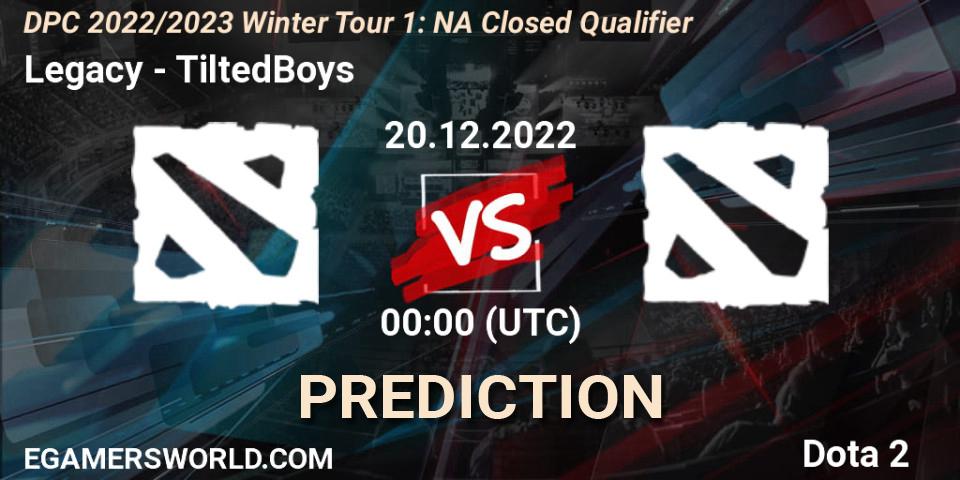 Pronóstico Legacy遗 - TiltedBoys. 19.12.2022 at 23:23, Dota 2, DPC 2022/2023 Winter Tour 1: NA Closed Qualifier