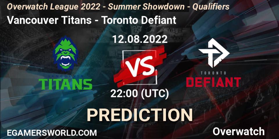 Pronóstico Vancouver Titans - Toronto Defiant. 12.08.2022 at 23:00, Overwatch, Overwatch League 2022 - Summer Showdown - Qualifiers