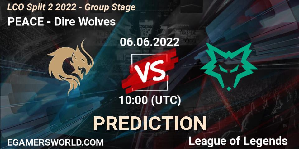 Pronóstico PEACE - Dire Wolves. 06.06.2022 at 10:00, LoL, LCO Split 2 2022 - Group Stage