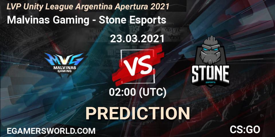 Pronóstico Malvinas Gaming - Stone Esports. 23.03.2021 at 02:00, Counter-Strike (CS2), LVP Unity League Argentina Apertura 2021