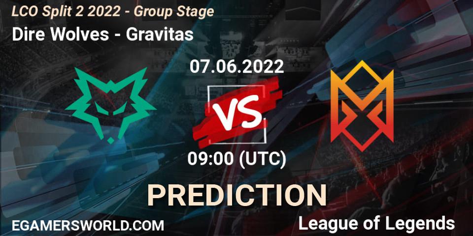 Pronóstico Dire Wolves - Gravitas. 07.06.2022 at 09:00, LoL, LCO Split 2 2022 - Group Stage