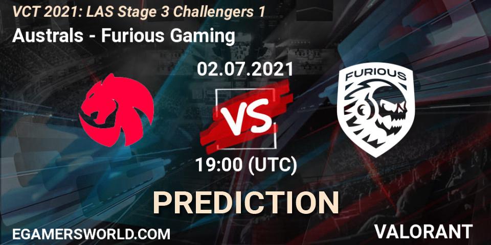 Pronóstico Australs - Furious Gaming. 02.07.2021 at 19:00, VALORANT, VCT 2021: LAS Stage 3 Challengers 1