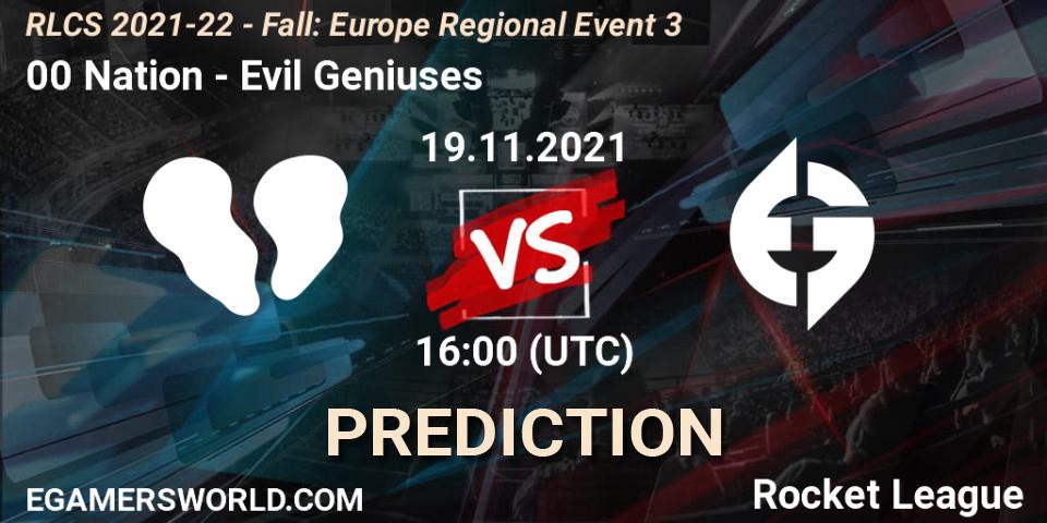Pronóstico 00 Nation - Evil Geniuses. 19.11.2021 at 16:00, Rocket League, RLCS 2021-22 - Fall: Europe Regional Event 3