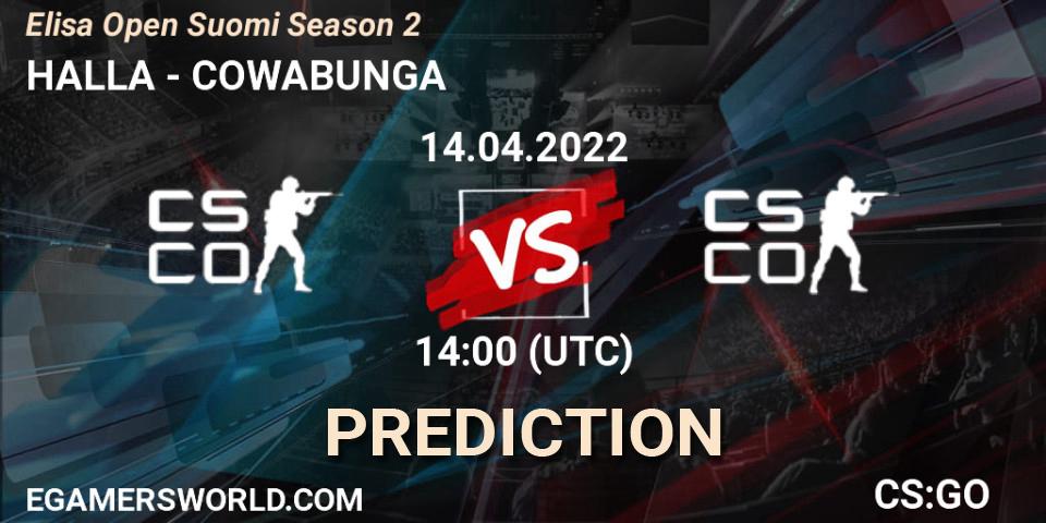 Pronóstico HALLA - COWABUNGA. 14.04.2022 at 14:00, Counter-Strike (CS2), Elisa Open Suomi Season 2