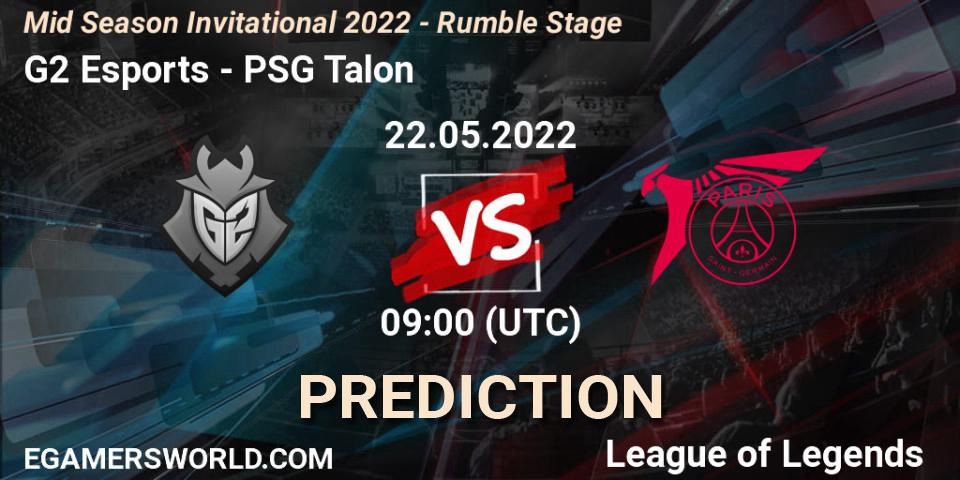 Pronóstico G2 Esports - PSG Talon. 22.05.2022 at 09:00, LoL, Mid Season Invitational 2022 - Rumble Stage
