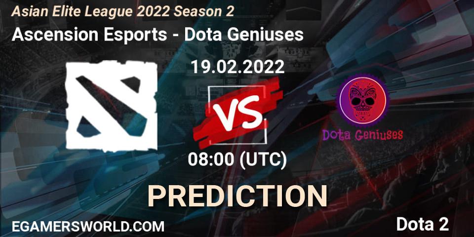 Pronóstico Ascension Esports - Dota Geniuses. 19.02.2022 at 08:00, Dota 2, Asian Elite League 2022 Season 2