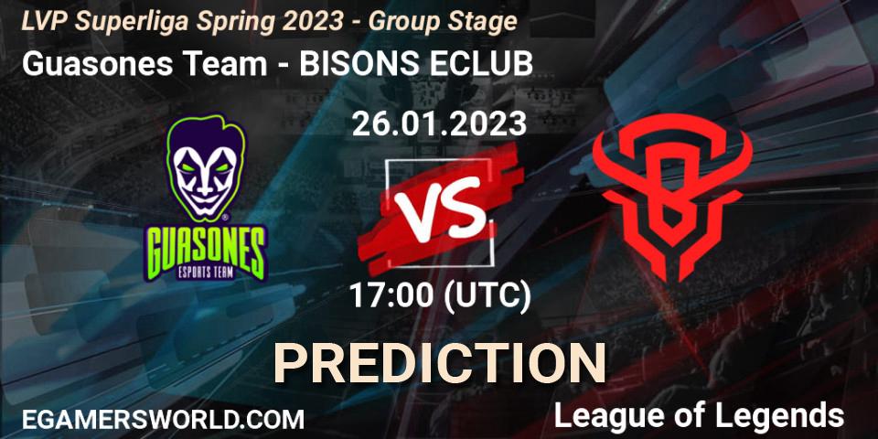 Pronóstico Guasones Team - BISONS ECLUB. 26.01.2023 at 17:00, LoL, LVP Superliga Spring 2023 - Group Stage
