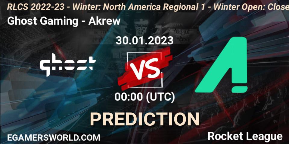 Pronóstico Ghost Gaming - Akrew. 30.01.23, Rocket League, RLCS 2022-23 - Winter: North America Regional 1 - Winter Open: Closed Qualifier