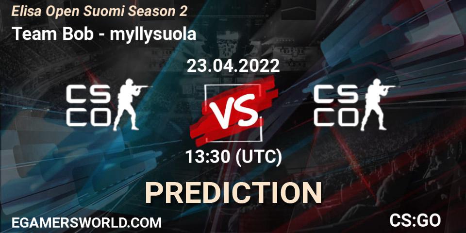 Pronóstico Team Bob - myllysuola. 23.04.2022 at 13:30, Counter-Strike (CS2), Elisa Open Suomi Season 2