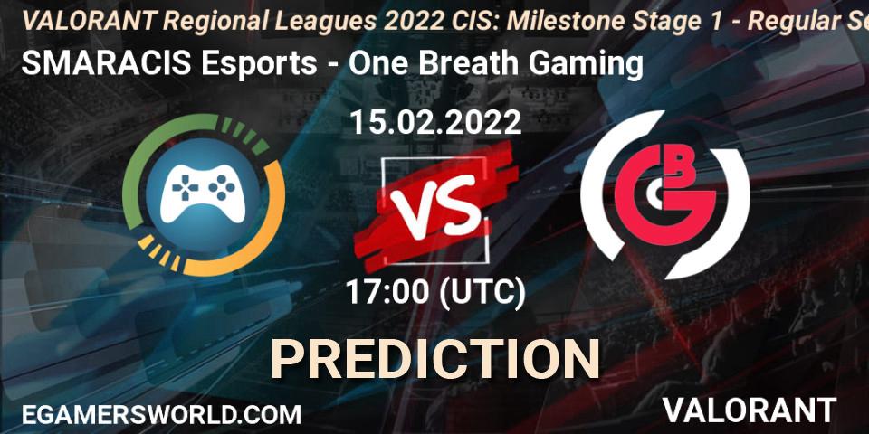 Pronóstico SMARACIS Esports - One Breath Gaming. 15.02.2022 at 17:00, VALORANT, VALORANT Regional Leagues 2022 CIS: Milestone Stage 1 - Regular Season