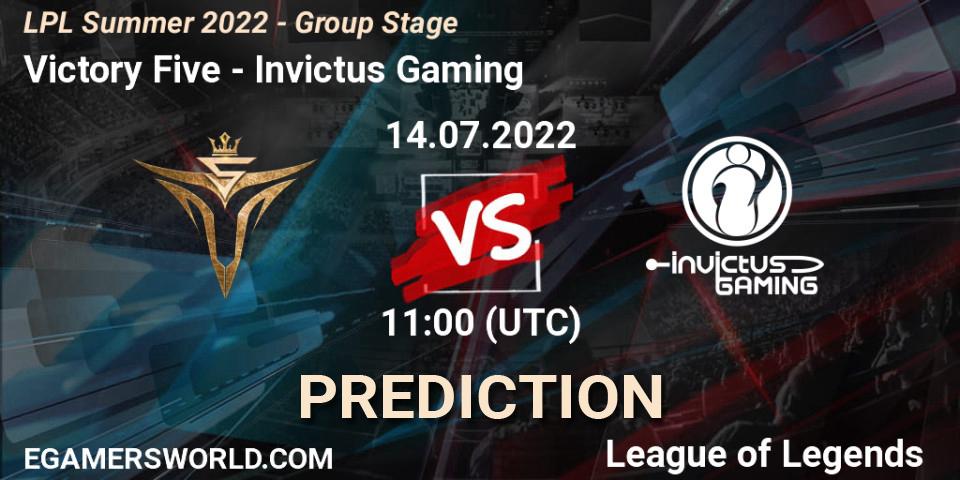 Pronóstico Victory Five - Invictus Gaming. 14.07.2022 at 12:00, LoL, LPL Summer 2022 - Group Stage