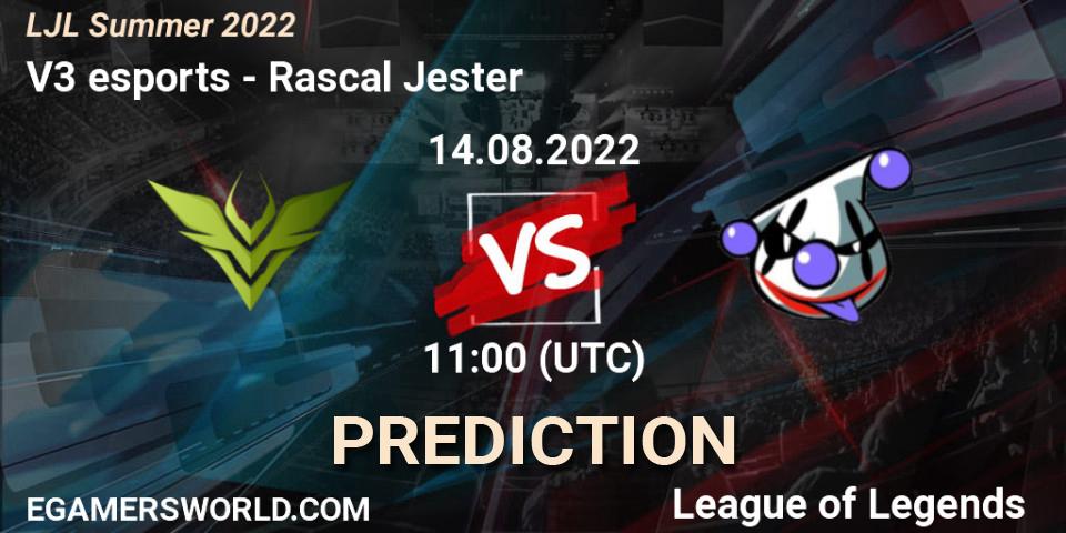 Pronóstico V3 esports - Rascal Jester. 14.08.22, LoL, LJL Summer 2022