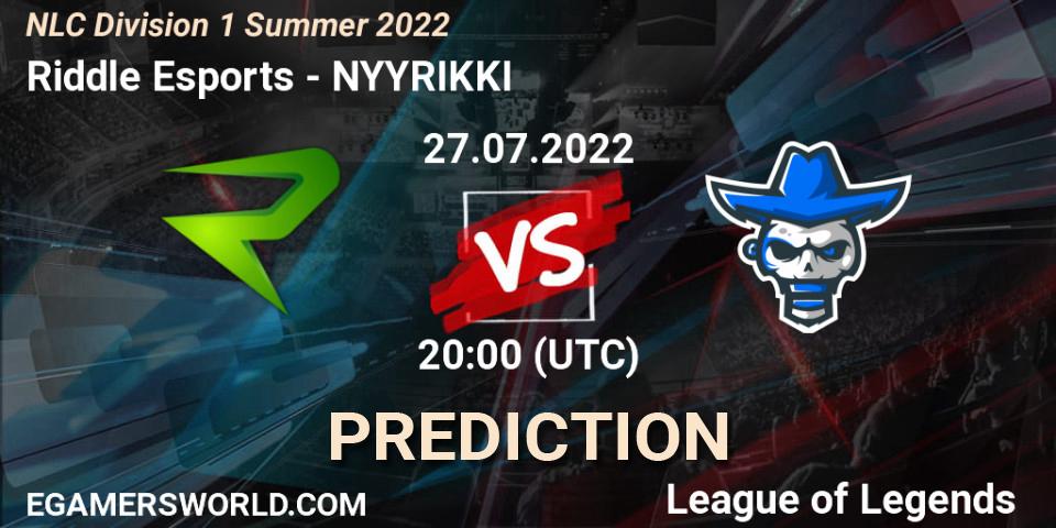 Pronóstico Riddle Esports - NYYRIKKI. 27.07.2022 at 18:00, LoL, NLC Division 1 Summer 2022