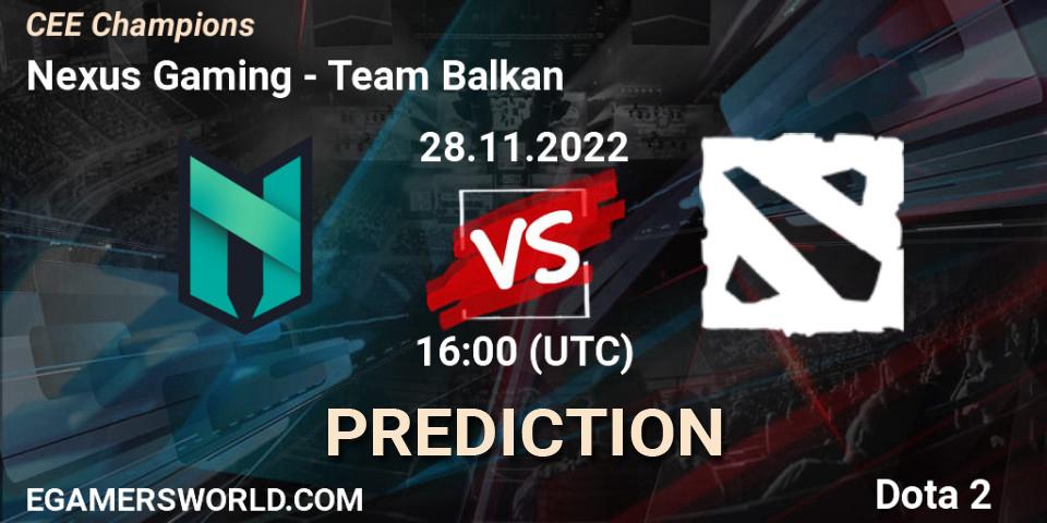 Pronóstico Nexus Gaming - Team Balkan. 28.11.22, Dota 2, CEE Champions