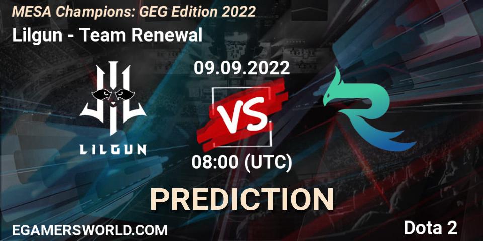 Pronóstico Lilgun - Team Renewal. 09.09.2022 at 08:00, Dota 2, MESA Champions: GEG Edition 2022