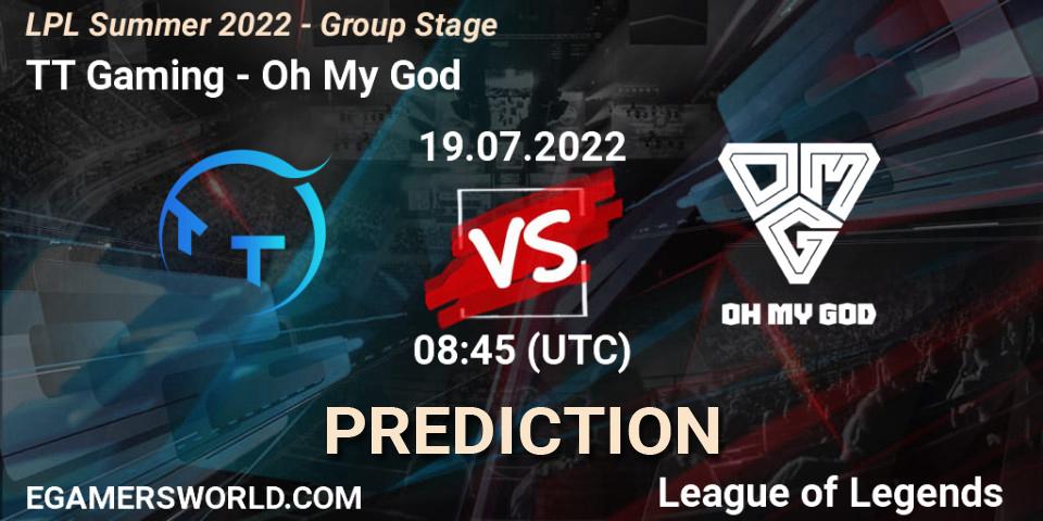 Pronóstico TT Gaming - Oh My God. 19.07.2022 at 09:00, LoL, LPL Summer 2022 - Group Stage