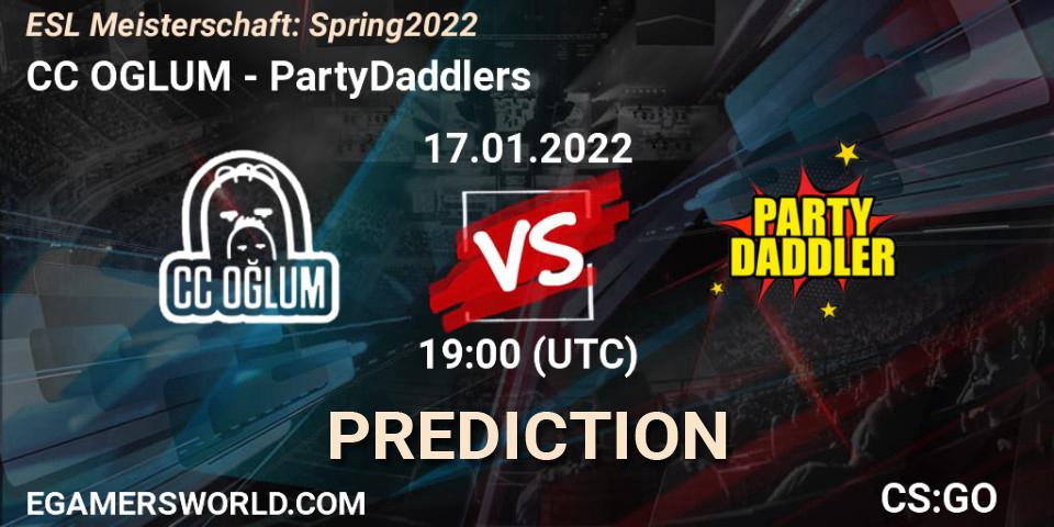 Pronóstico CC OGLUM - PartyDaddlers. 17.01.2022 at 19:00, Counter-Strike (CS2), ESL Meisterschaft: Spring 2022
