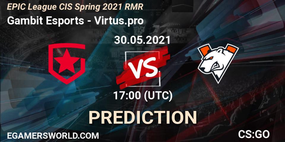 Pronóstico Gambit Esports - Virtus.pro. 30.05.2021 at 17:00, Counter-Strike (CS2), EPIC League CIS Spring 2021 RMR