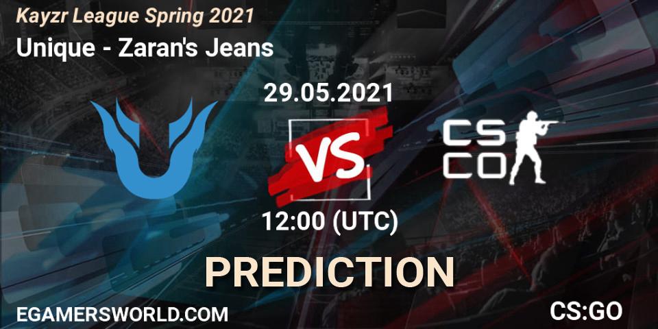 Pronóstico Unique - Zaran's Jeans. 29.05.2021 at 12:00, Counter-Strike (CS2), Kayzr League Spring 2021