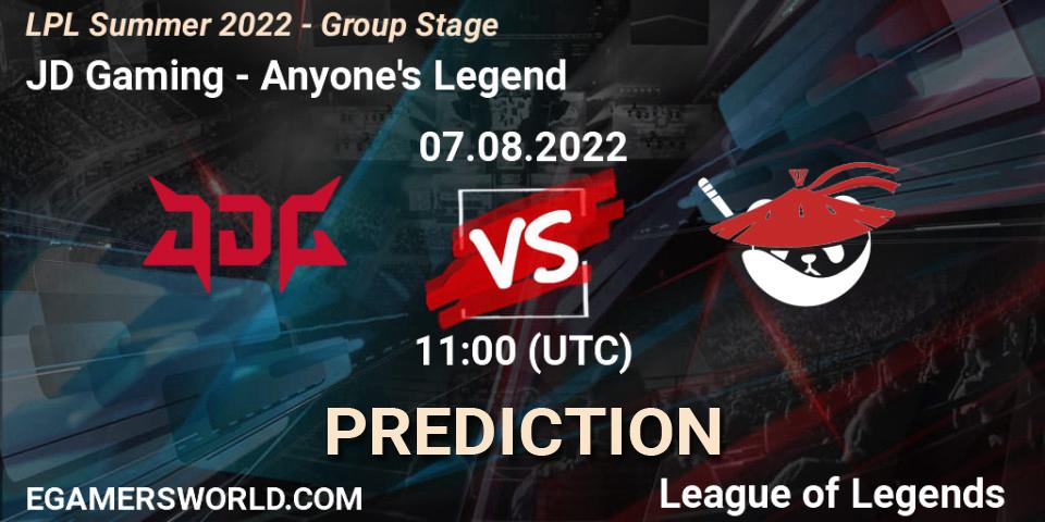 Pronóstico JD Gaming - Anyone's Legend. 07.08.2022 at 12:00, LoL, LPL Summer 2022 - Group Stage