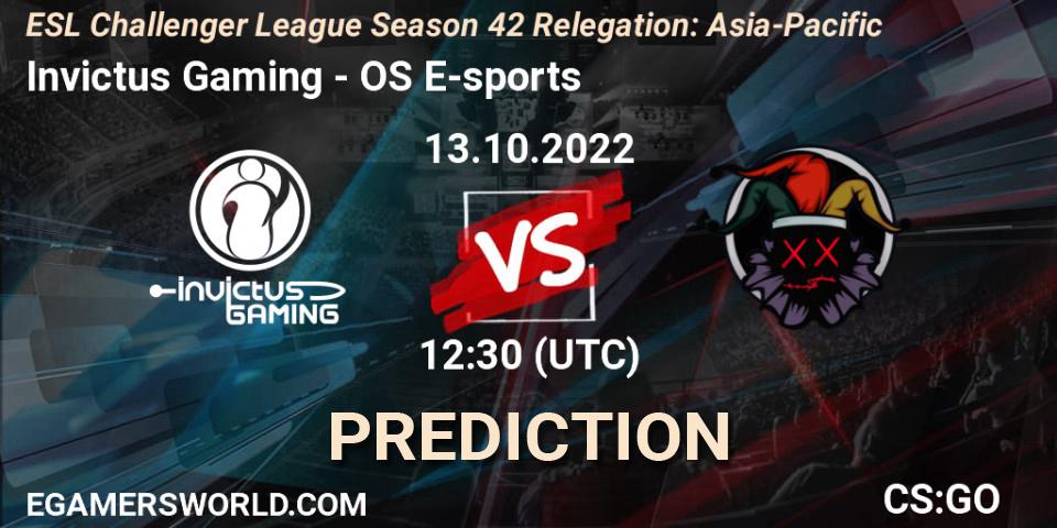 Pronóstico Invictus Gaming - OS E-sports. 13.10.2022 at 12:30, Counter-Strike (CS2), ESL Challenger League Season 42 Relegation: Asia-Pacific