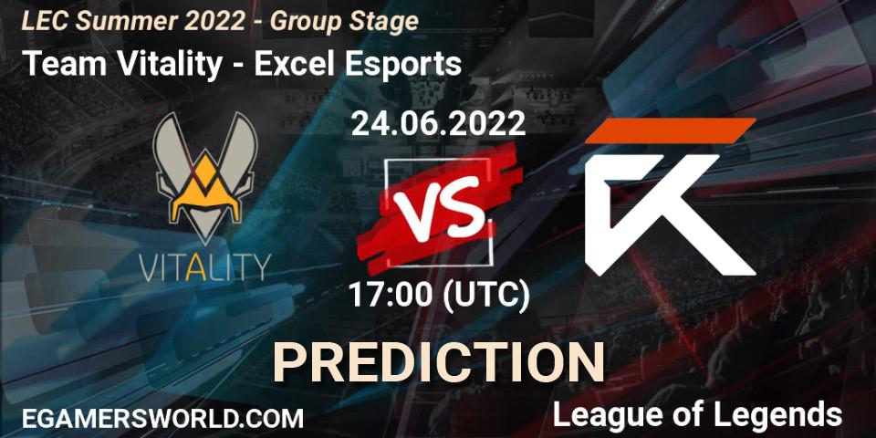 Pronóstico Team Vitality - Excel Esports. 24.06.2022 at 17:00, LoL, LEC Summer 2022 - Group Stage