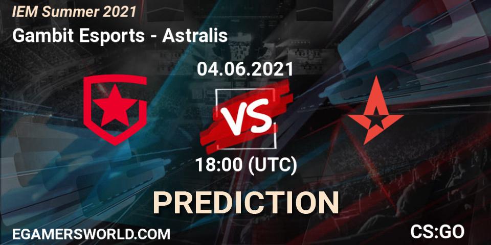 Pronóstico Gambit Esports - Astralis. 04.06.2021 at 19:10, Counter-Strike (CS2), IEM Summer 2021