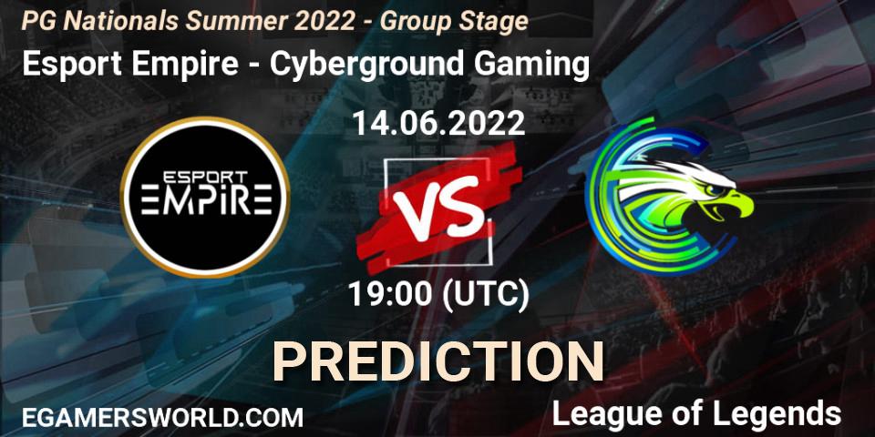 Pronóstico Esport Empire - Cyberground Gaming. 14.06.2022 at 19:00, LoL, PG Nationals Summer 2022 - Group Stage