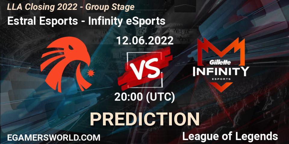 Pronóstico Estral Esports - Infinity eSports. 12.06.2022 at 20:00, LoL, LLA Closing 2022 - Group Stage