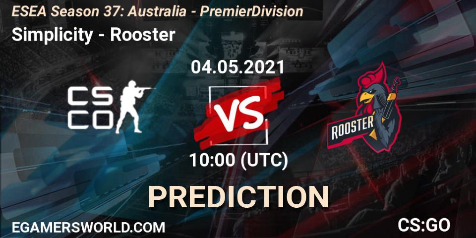 Pronóstico Simplicity - Rooster. 04.05.2021 at 10:00, Counter-Strike (CS2), ESEA Season 37: Australia - Premier Division
