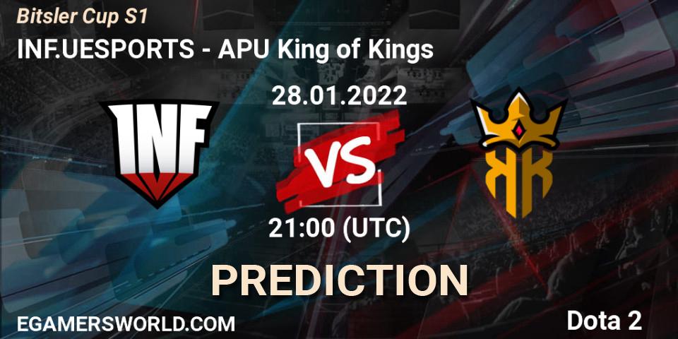 Pronóstico INF.UESPORTS - APU King of Kings. 28.01.2022 at 21:09, Dota 2, Bitsler Cup S1