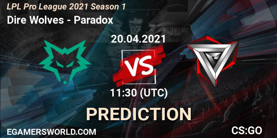 Pronóstico Dire Wolves - Paradox. 20.04.2021 at 11:00, Counter-Strike (CS2), LPL Pro League 2021 Season 1