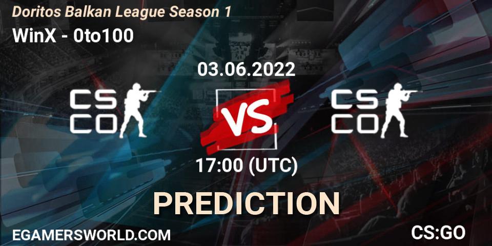 Pronóstico WinX - 0to100. 03.06.2022 at 17:00, Counter-Strike (CS2), Doritos Balkan League Season 1