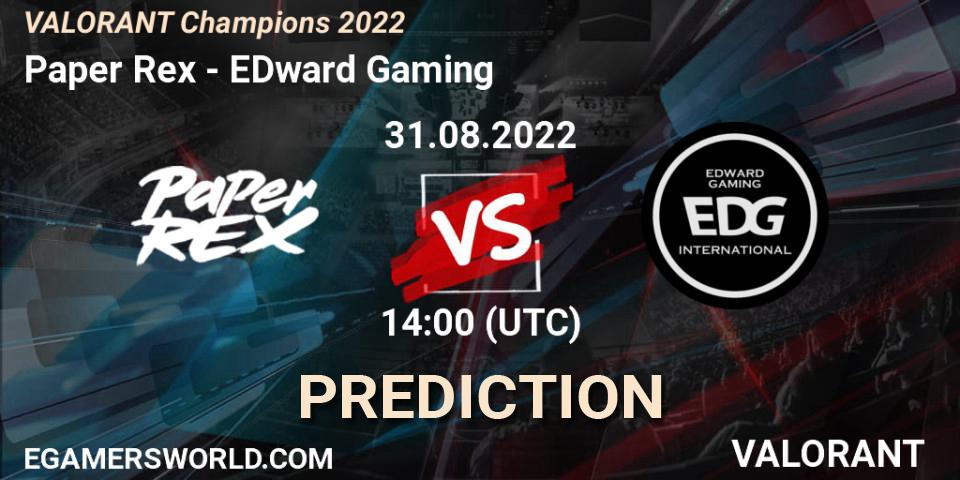 Pronóstico Paper Rex - EDward Gaming. 31.08.2022 at 14:20, VALORANT, VALORANT Champions 2022