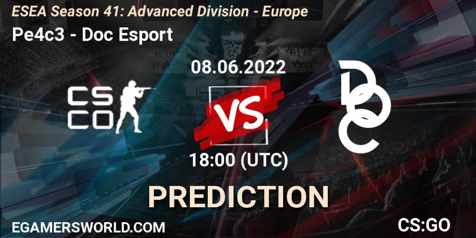 Pronóstico Pe4c3 - Doc Esport. 08.06.2022 at 18:00, Counter-Strike (CS2), ESEA Season 41: Advanced Division - Europe