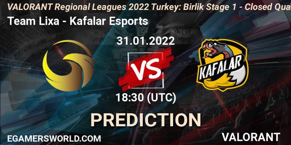 Pronóstico Team Lixa - Kafalar Esports. 31.01.2022 at 17:30, VALORANT, VALORANT Regional Leagues 2022 Turkey: Birlik Stage 1 - Closed Qualifier