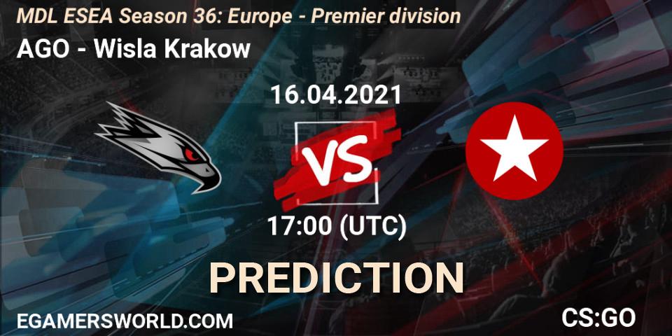 Pronóstico AGO - Wisla Krakow. 16.04.2021 at 17:10, Counter-Strike (CS2), MDL ESEA Season 36: Europe - Premier division