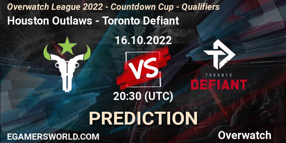 Pronóstico Houston Outlaws - Toronto Defiant. 16.10.2022 at 20:30, Overwatch, Overwatch League 2022 - Countdown Cup - Qualifiers