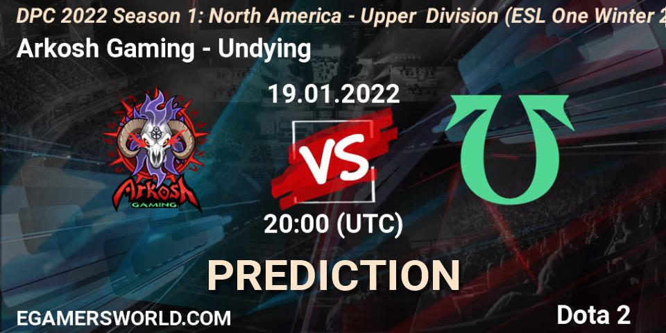 Pronóstico Arkosh Gaming - Undying. 19.01.2022 at 20:20, Dota 2, DPC 2022 Season 1: North America - Upper Division (ESL One Winter 2021)