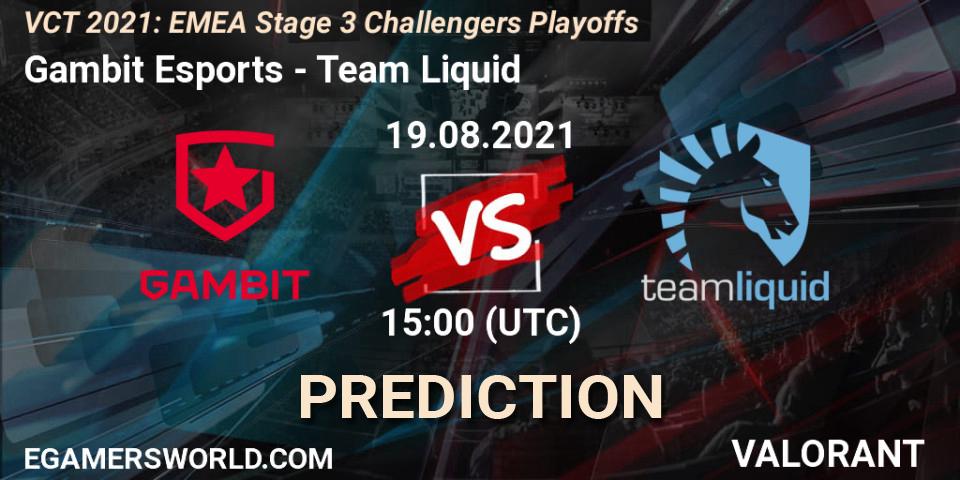 Pronóstico Gambit Esports - Team Liquid. 19.08.2021 at 15:00, VALORANT, VCT 2021: EMEA Stage 3 Challengers Playoffs