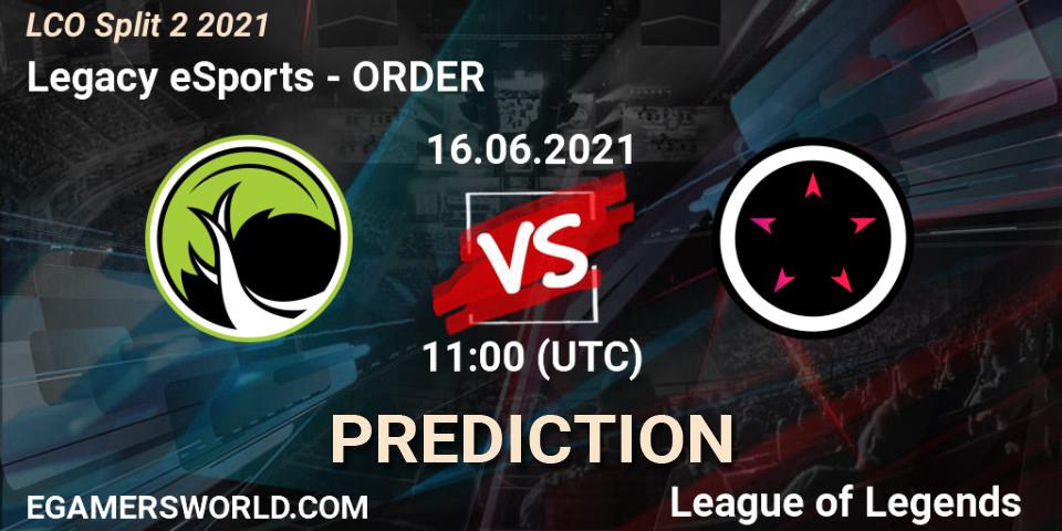Pronóstico Legacy eSports - ORDER. 16.06.2021 at 11:30, LoL, LCO Split 2 2021